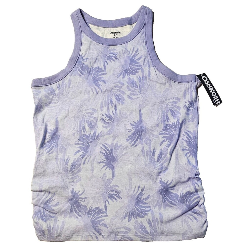 Oshkosh Girls Purple Palm Tree Print Razor Back Tank Top Size 14,Beach,Hawaiian - Picture 4 of 9